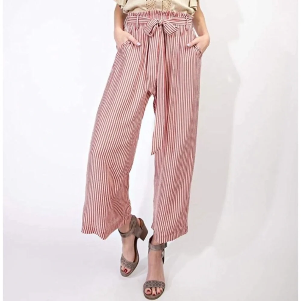 ANTHROPOLOGIE • EASEL Striped Paper Bag Crop Wide Leg Palazzo Pants - Picture 1 of 5